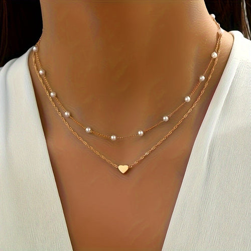 Collana Doppia Con Perle E Ciondolo A Cuore